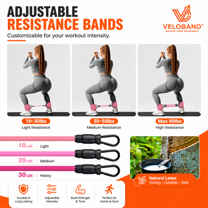 VeloBand™ Pro 5-Pack Pedal Resistance Set – Leg & Hip Training