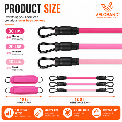VeloBand™ Pro 5-Pack Pedal Resistance Set – Leg & Hip Training