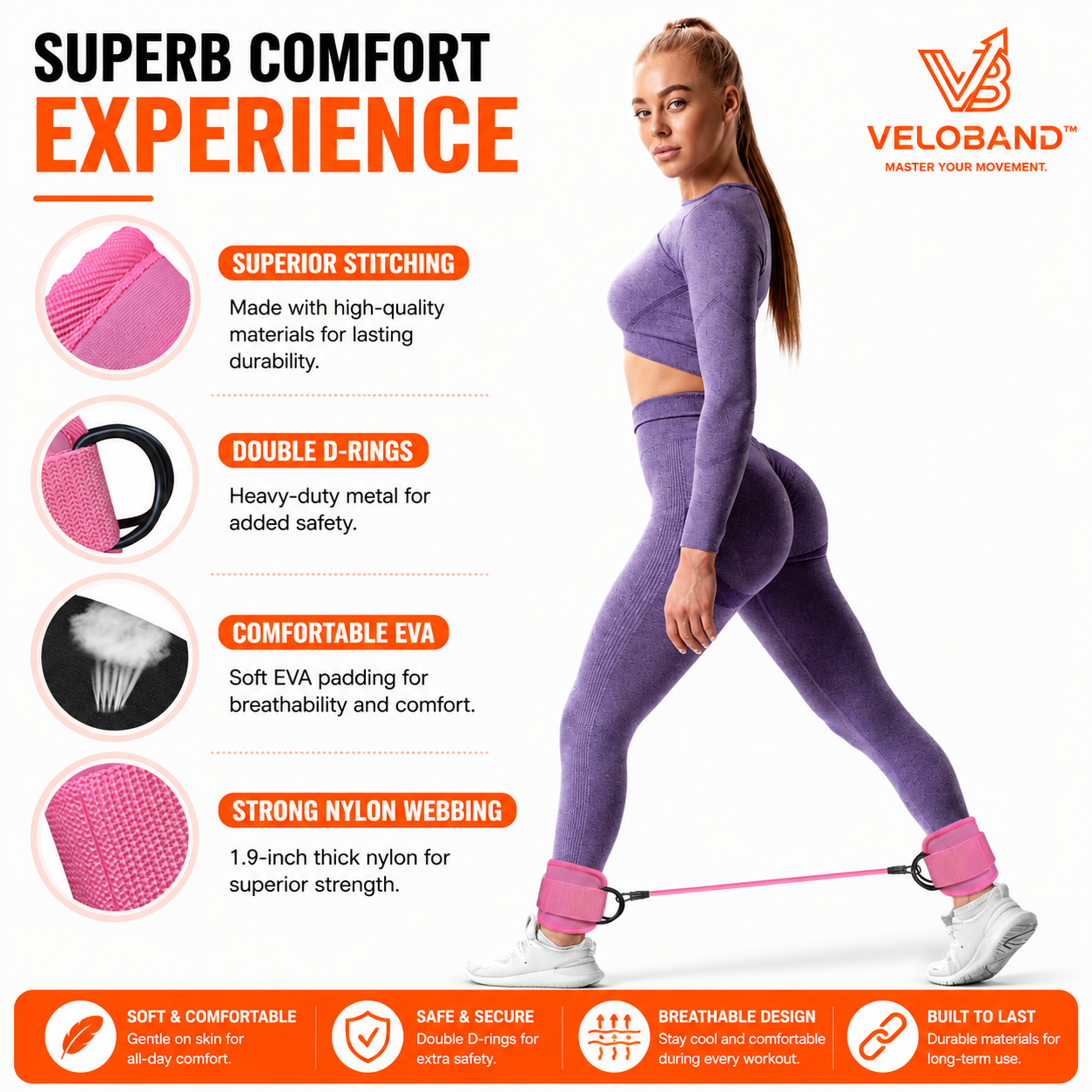 VeloBand™ Pro 5-Pack Pedal Resistance Set – Leg & Hip Training